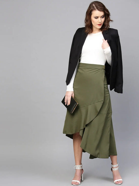 Solid Asymmetric Wrap Skirt