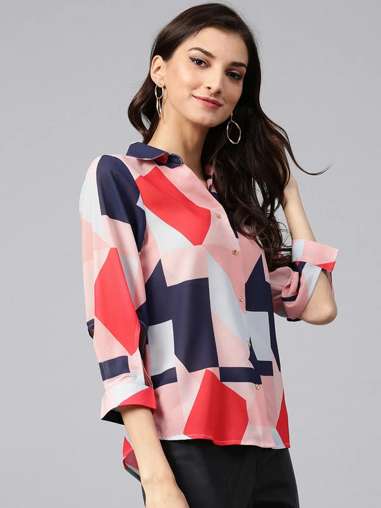 Peach Pattern Clash Shirt Top