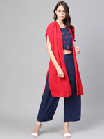 Embroidered Top With Pants And Loose Shrug-ZLCO10007-XS