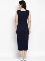 Navy Embroidered Knitted Dress