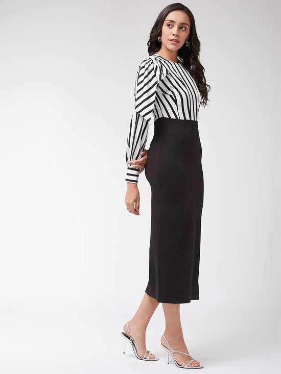 Monocromatic Stripe Fitted Dress