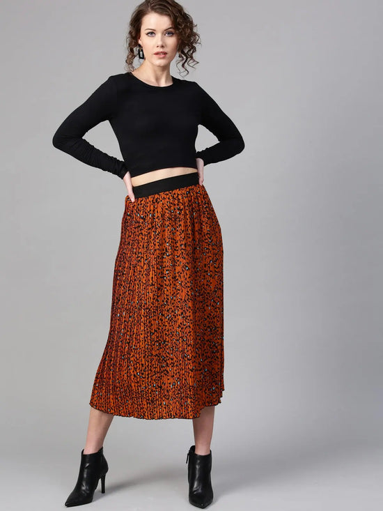 Animal Printed Pleated Skirt