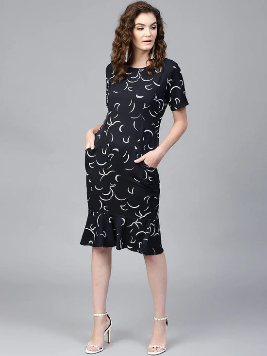 Fish Cut Abstract Printed Dress