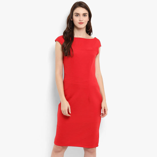 Solid Self Striped Dress With Cap Sleeves-ZL8134-XS