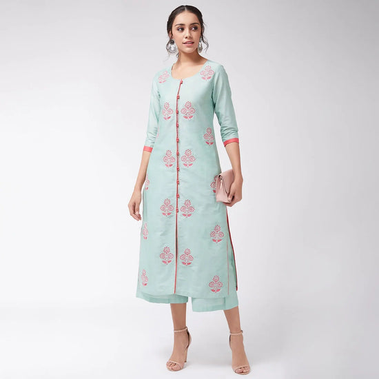 Allover Embroidered Pastel Semi-Festive Kurta