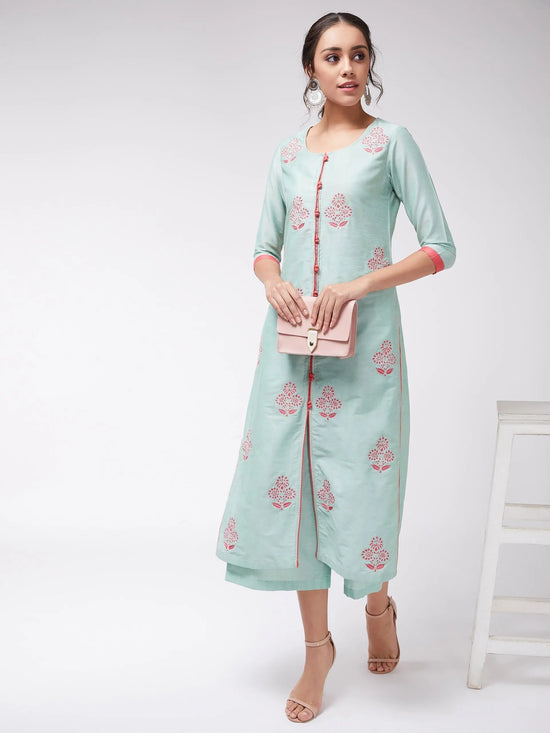 Allover Embroidered Pastel Semi-Festive Kurta