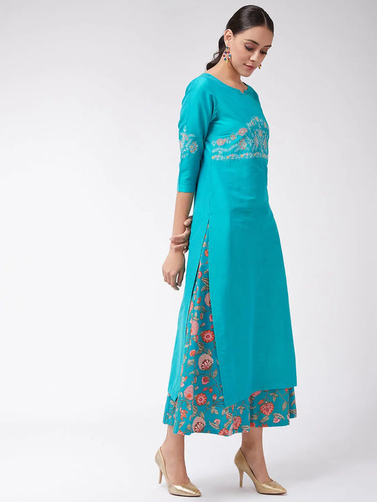 Embroidered 3/4th Sleeves Semi-Festive Kurta