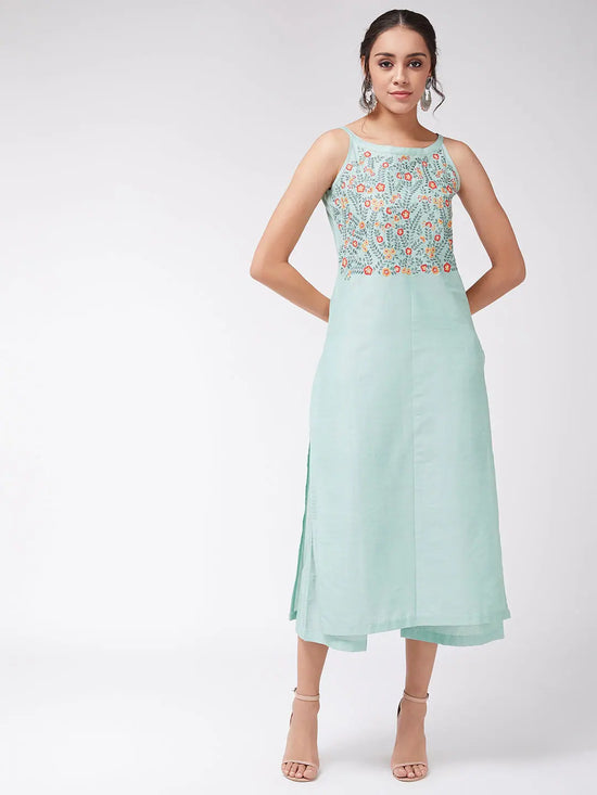 Embroidered Pastel Sleeveless Semi-Festive Kurta