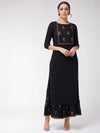 Black Foil Printed Straight Fit Kurta