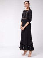 Black Foil Printed Straight Fit Kurta