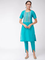 Straight Fit Embroidered Kurta With Stylish V-Cut Pants