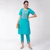 Straight Fit Embroidered Kurta With Stylish V-Cut Pants