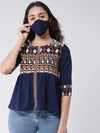 Printed Yoke Top With Matching Mask