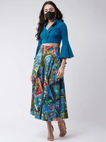 Embroidered Crop Top With Picasso Printed Skirt-PKC10090-XS