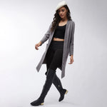 Solid Long Pointed Open Shrug-PKJ2040GRY-S