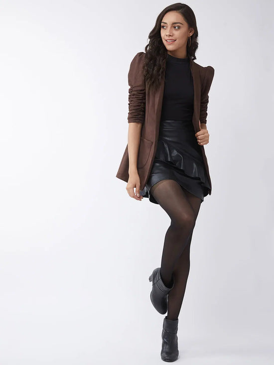 Solid Long Blazer With Ruched Sleeves-PKJ2038RD-S