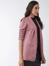 Solid Long Blazer With Ruched Sleeves-PKJ2038RD-S