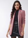 Solid Long Blazer With Ruched Sleeves-PKJ2038RD-S