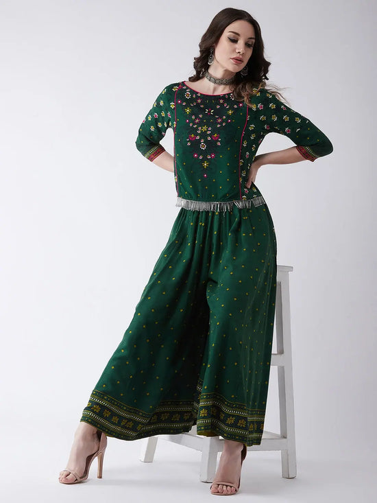 Green Mughal High-Low Top With Kalidaar Palazzo