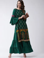 Green Mughal Printed Kurta With Sharara Pants