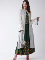 Green Mughal Printed Top With Skirt And Embroidered Shrug