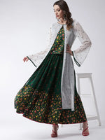 Green Mughal Printed Top With Skirt And Embroidered Shrug