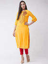 Yellow Embroidered Straight Fit Kurta