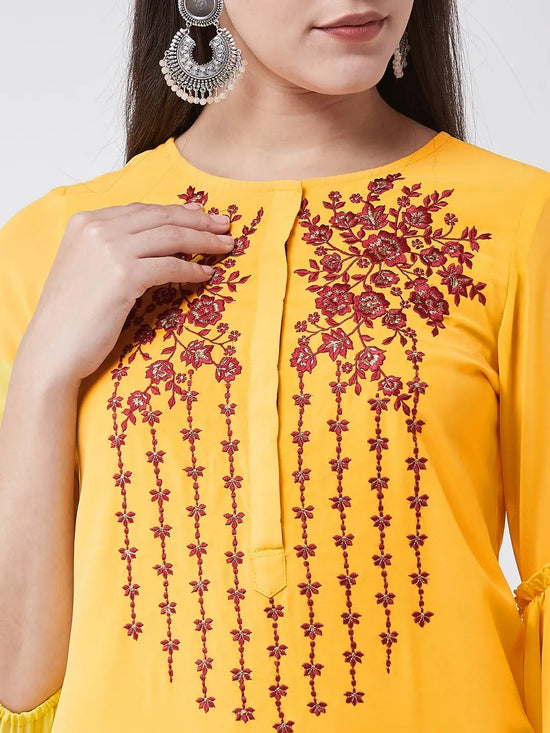 Yellow Embroidered Straight Fit Kurta