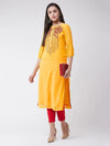 Yellow Embroidered Straight Fit Kurta