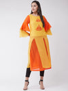 Yellow Embroidered Layered Kurta With Bell Sleeves And Front Slits