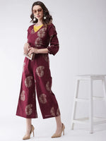 Maroon Foil Printed Jumpsuit