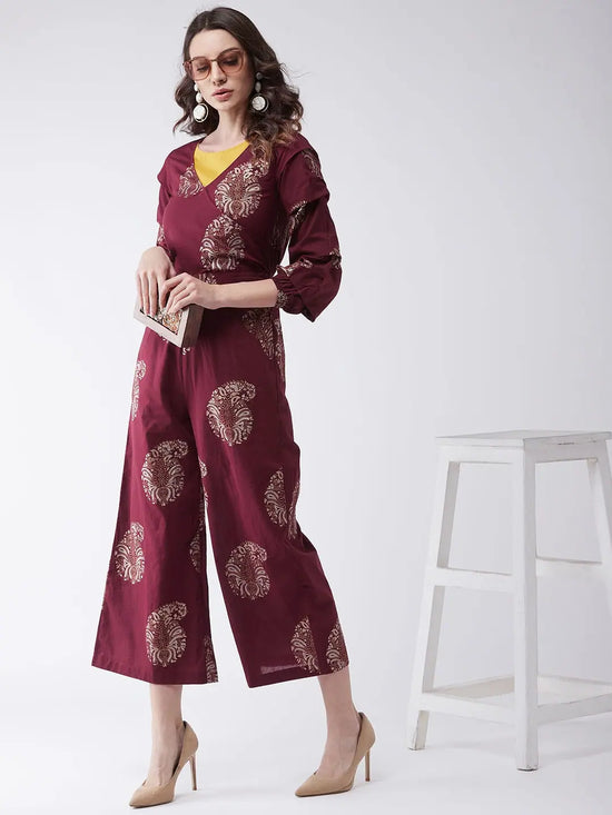 Maroon Foil Printed Jumpsuit