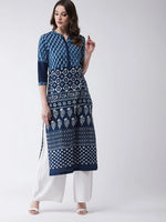 Indigo Printed Straight Fit Kurta