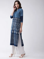 Indigo Printed Straight Fit Kurta