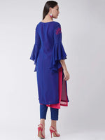 Royal Blue Yoke Embroidered Layered Kurta With Bell Sleeves