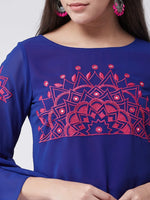 Royal Blue Yoke Embroidered Layered Kurta With Bell Sleeves