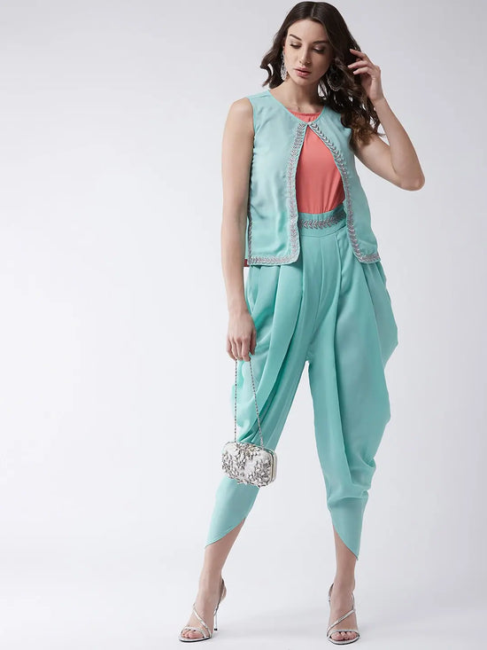 Pastel Embroidered Jumpsuit With Sleeveless Shrug