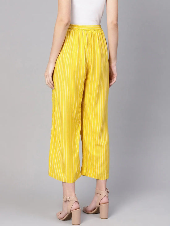 Yellow Stripe Flamingo Printed Palazzo