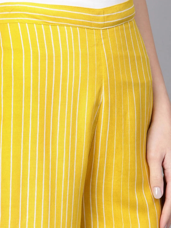 Yellow Stripe Flamingo Printed Palazzo