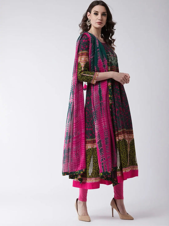 Mughal Flared Kurta With Tie-Dye Dupatta-PK4323-S