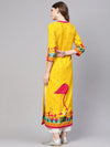 Yellow V-Neck Flamingo Printed Kurta