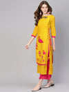 Yellow Side Dori Flamingo Printed Kurta