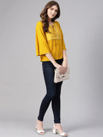 Yellow Flamingo Printed Top With Yoke