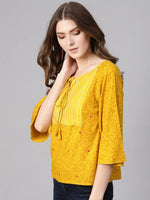 Yellow Flamingo Printed Top With Yoke