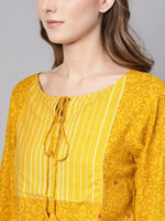 Yellow Flamingo Printed Top With Yoke