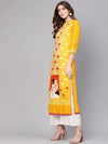 Yellow Allover Flamingo Printed Straight Kurta