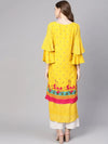 Yellow Double Layered Flamingo Printed Kurta