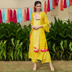 Yellow Double Layered Flamingo Printed Kurta