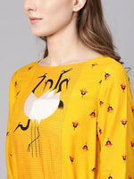 Yellow Dori Asymmetric Flamingo Printed Kurta