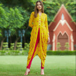 Yellow Drappy Flamingo Printed Kurta